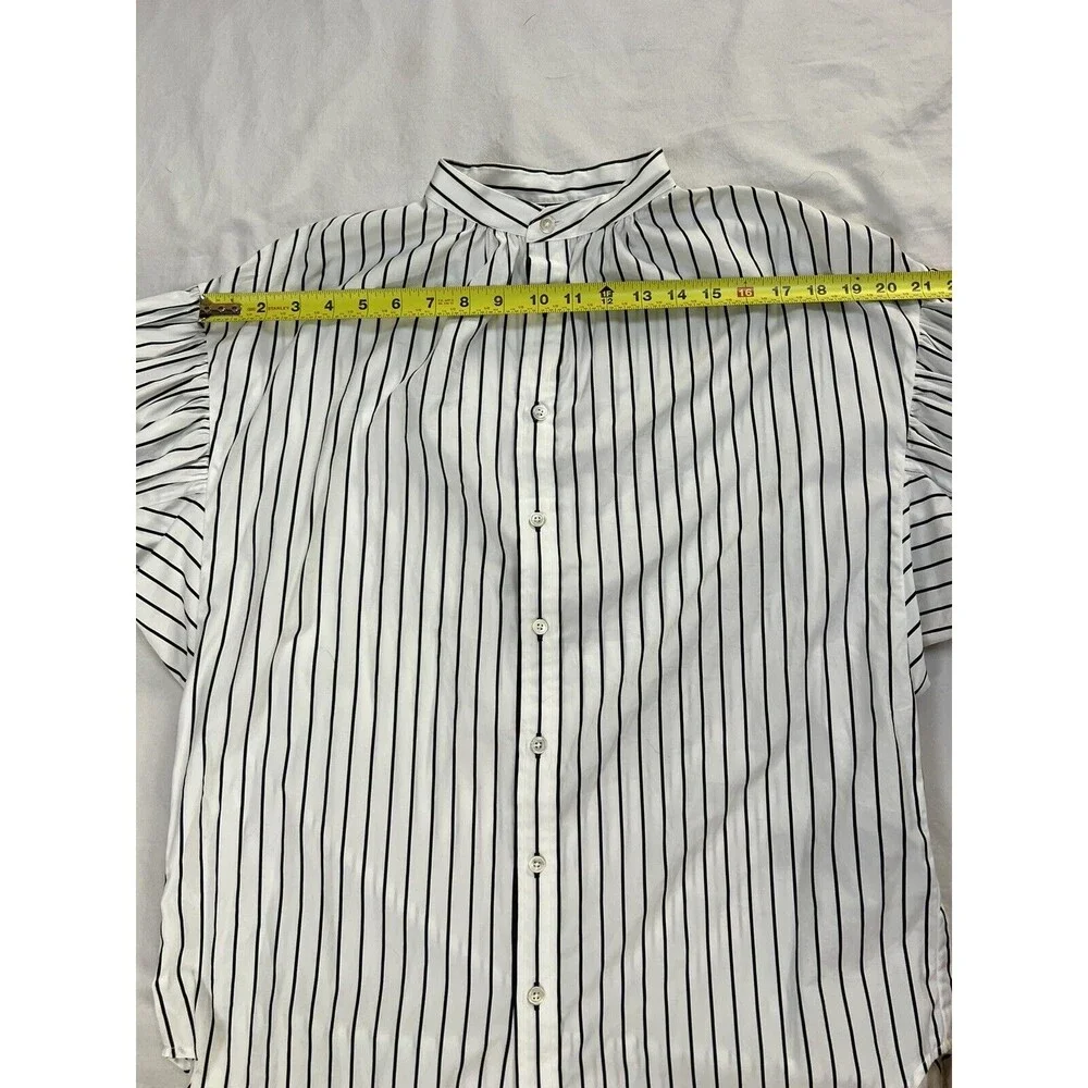 Ralph Lauren Black Label Collarless Tunic Striped Blouse Puffy Sleeves | Size 10 - Picture 13 of 15